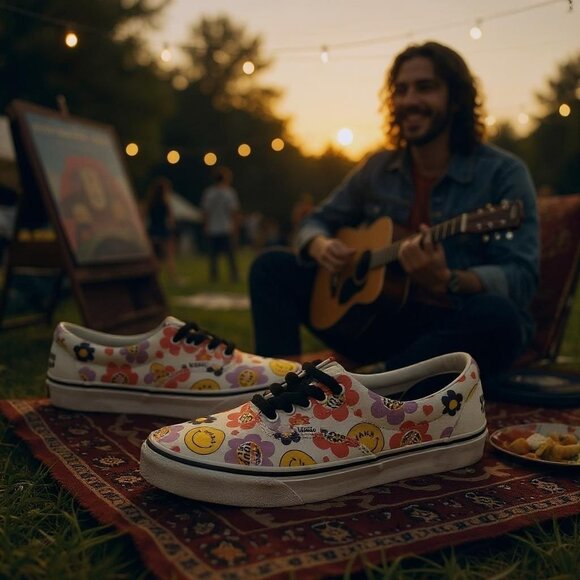 Vans Low Top Floral Rainbow Smiley Face Skater Sneakers Men's 11 - Picture 2 of 7